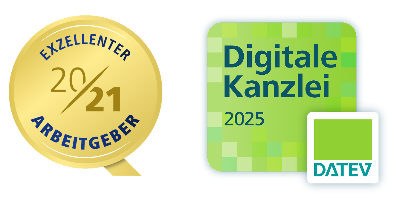 Siegel Auszeichnungen: Siegel „Exzellenter Arbeitgeber 2020/21" und DATEV-Zertifikat „Digitale Kanzlei 2025
